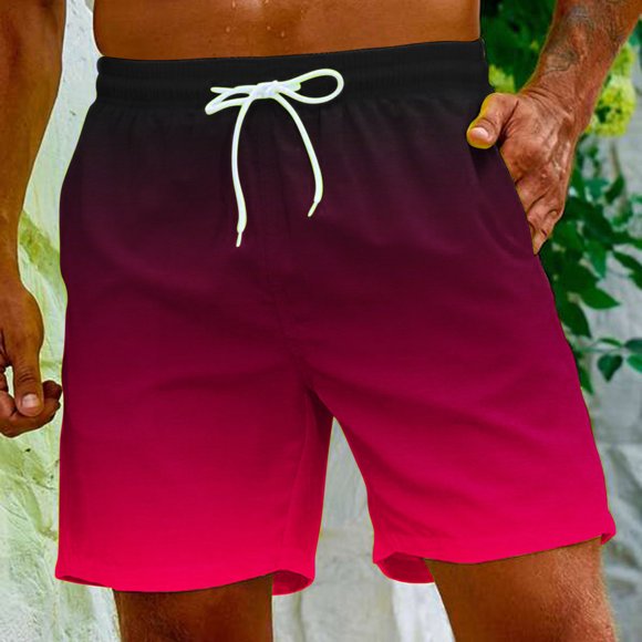 Meichang Mens Gradient Swim Trunks Summer 5 Inch Quick Drying Swimming Shorts Casual Elastic Waist Surfing Boardshorts Lightweight Drawstring Bathing Suits with Pockets Hot Pink L