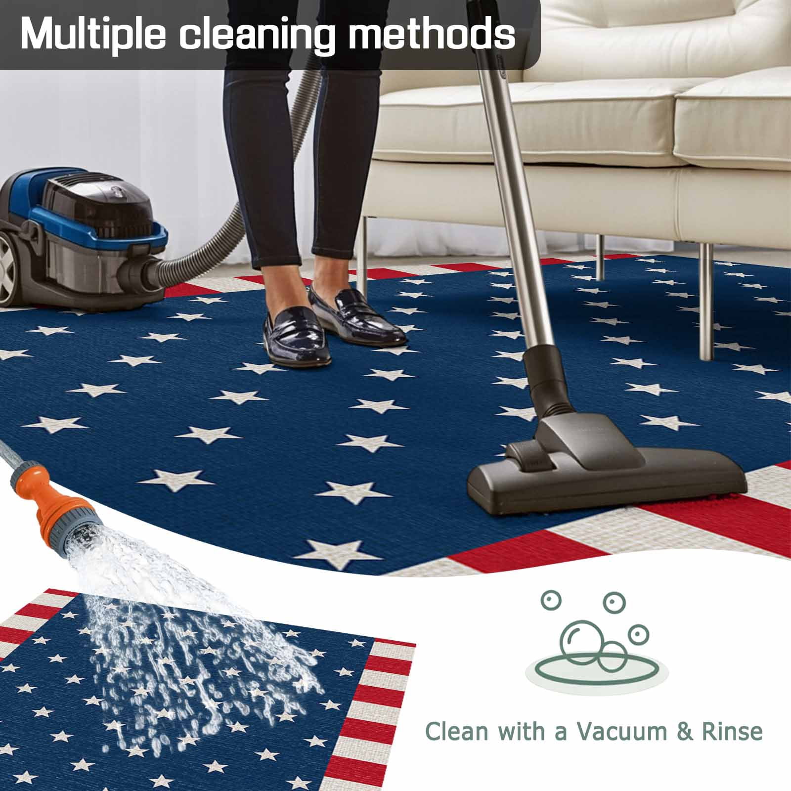4' x 6' Outdoor Rug, Independence Day American Flag Outdoor Washable Rug Large Floor Carpet, White Star Red Stripes Non Shedding Area Rug for Outside Patio RV Porch Deck Balcony Camping Living Room