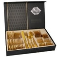 thumbnail image 2 of TOPCHANCES Flatware Set, 24-Piece Stainless Steel Flatware Set with Premium Gift box, Include Knife/Fork/Spoon/Teaspoon Service for 6, Mirror Finish, Smooth Edge, Dishwasher Safe, Golden, 2 of 11