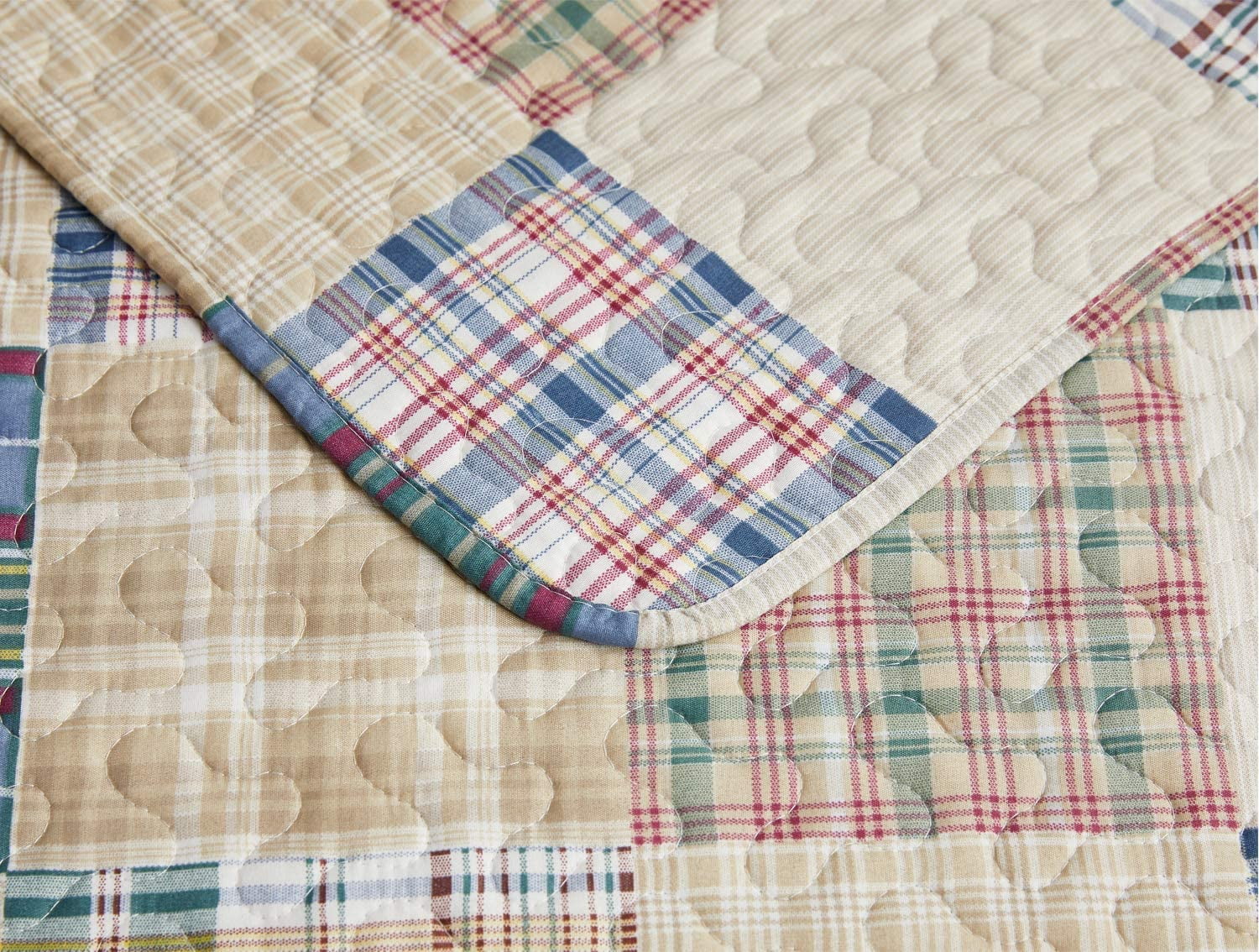 Jessy Home Beige Plaid Quilt Full/Queen Patchwork Bedding Microfiber Bedspread Coverlet
