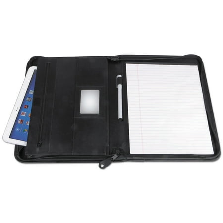 Universal Leather Textured Zippered Padfolio With Tablt Pocket, 10 3/4 X 13 1/8, Black