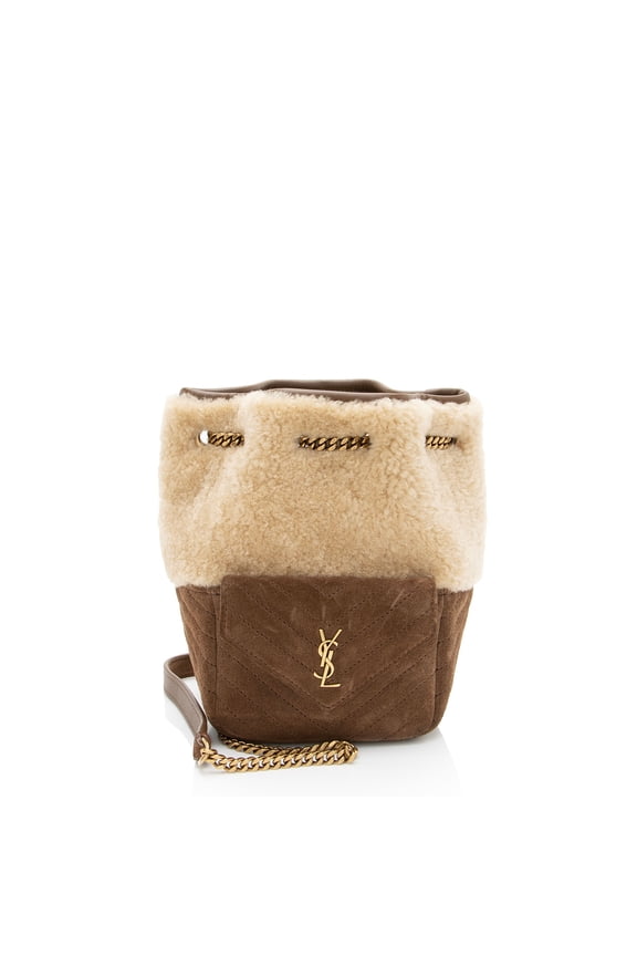 Pre-Owned Saint Laurent Suede Shearling Joe Mini Bucket Bag