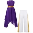 thumbnail image 3 of iiniim Girls Lyrical Praise Dance Tunic with Loose Pants 2 Piece Outfit Metallic Liturgical Worship Dress Purple 10, 3 of 7