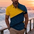 thumbnail image 1 of Ceisia Men's Summer Casual Diagonal Color Block Mesh Short Sleeve Lapel Shirt Multicolor XL Gifts, 1 of 7