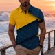 thumbnail image 1 of Ceisia Men's Summer Casual Diagonal Color Block Mesh Short Sleeve Lapel Shirt Multicolor XXXXXL Gifts, 1 of 7