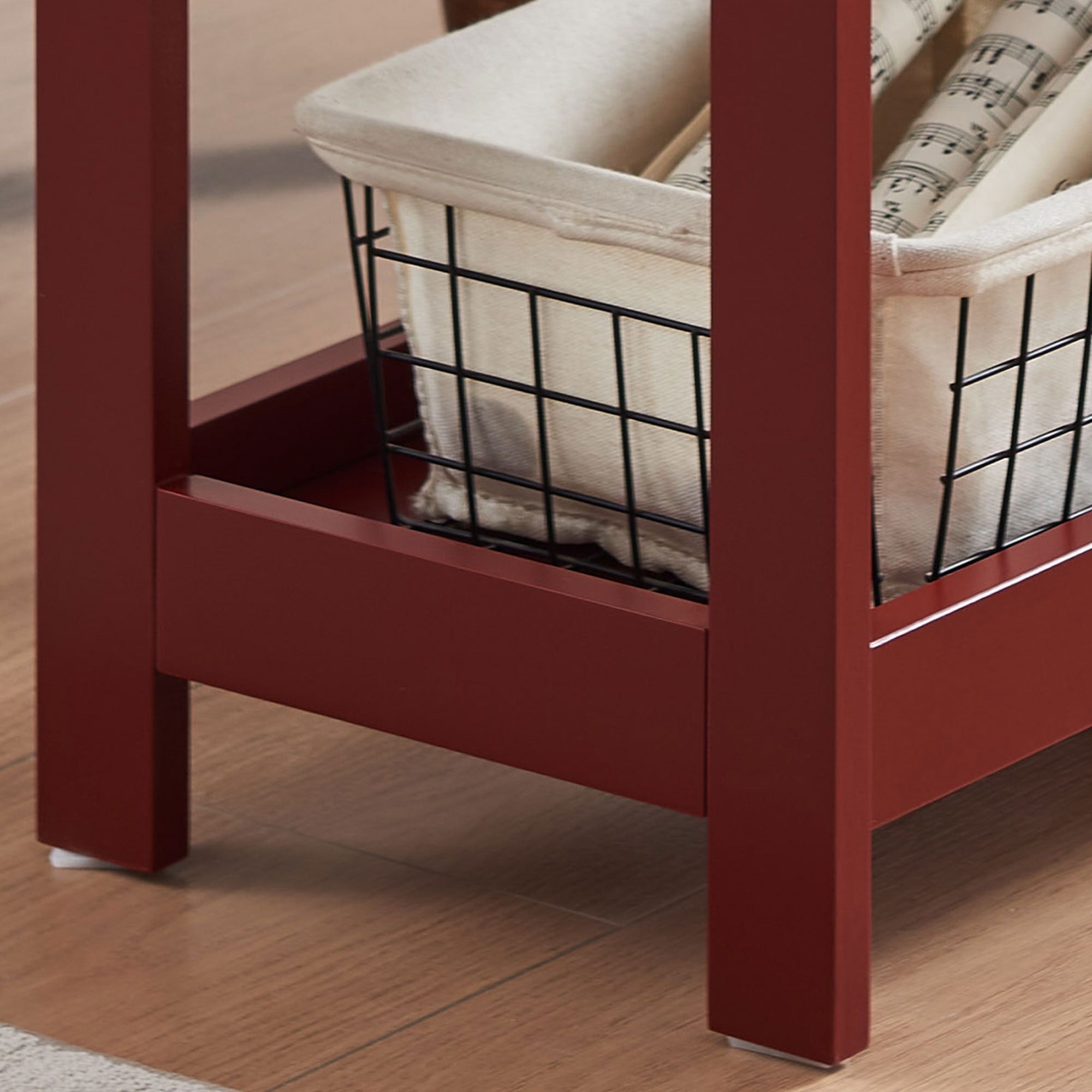 Kings Brand Furniture - Slim Wood Side End Table with Storage Shelves & Pull-Out Tray, Nightstand for Bedroom, Living Room, Red