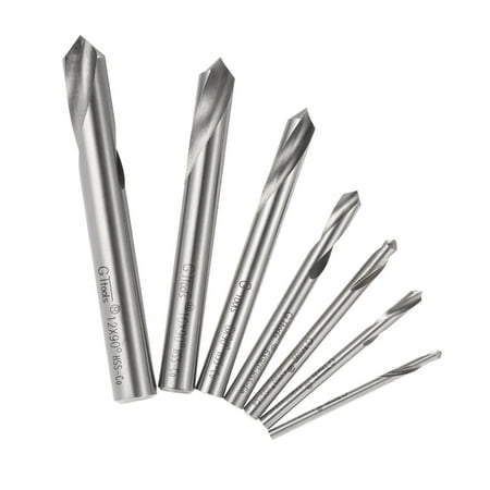 

Carevas 7pcs M42 HSS High Speed Steel Cobalt Spotting Drill Bits Set Round Shank 90 Degree Drilling Chamfering Tool