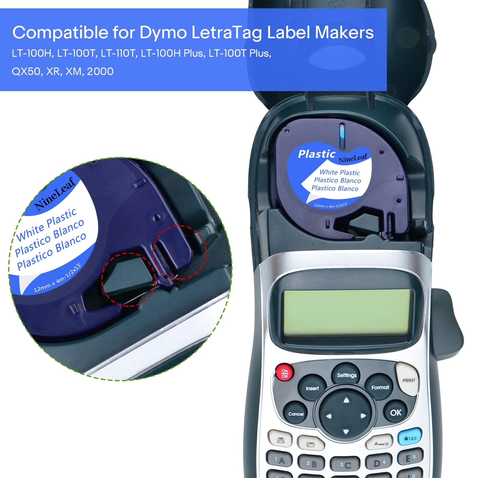 (2 pack) NineLeaf 5PK Compatible for DYMO LetraTag Refills 91331 12mm 1/2" White Plastic Label Maker Tape