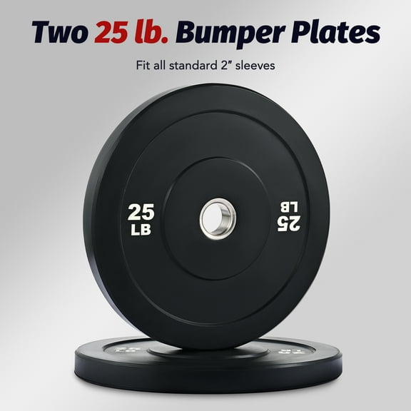 Preenex 25 Lb. Bumper Olympic Weight Plate 2 In. Barbell, 2 Pieces