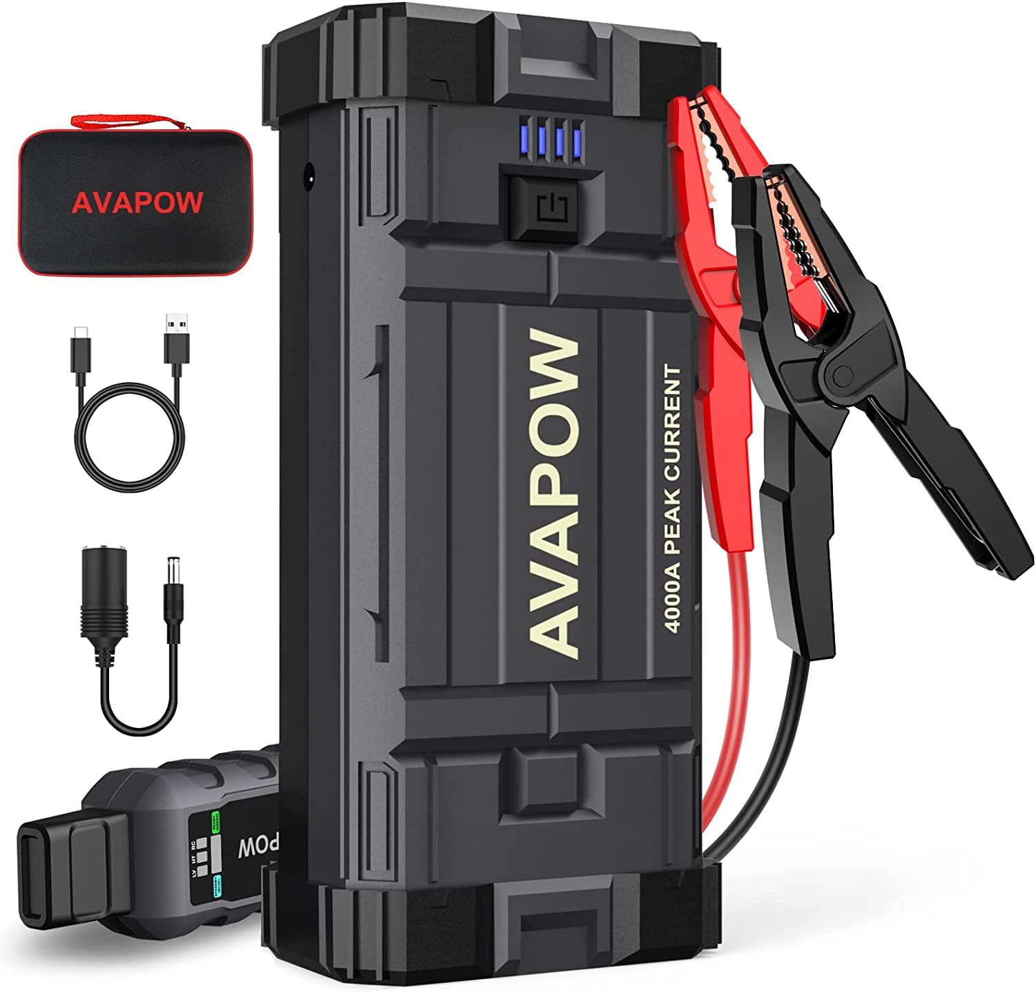 AVAPOW Car Jump Starter, 4000A Peak 27800mAh Battery Jump Starter (for All Gas or Up to 10L Diesel), Battery Booster Power Pack, 12V Auto Jump Box with LED Light, USB Quick Charge 3.0