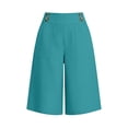 thumbnail image 4 of TFEOQRY Women's Bermuda Shorts Cotton Linen High Waisted Button Pocket Knee-Length Pants Solid Color Loose Casual, 4 of 4