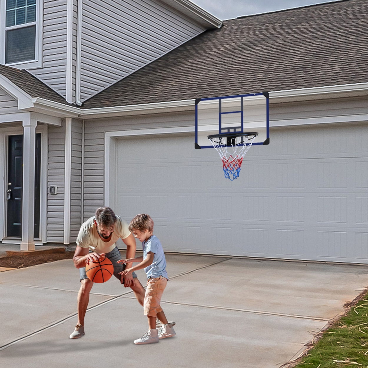 Wall-Mounted Basketball Hoop 35x24" Shatterproof Backboard Foldable Design Durable Metal Construction All-Weather Mesh for Indoor/Outdoor Home Gym Use