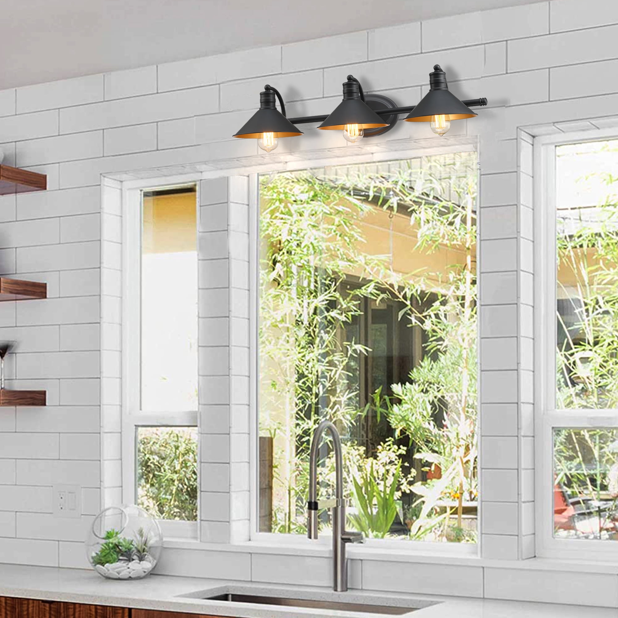 3 Light Bathroom Lights over Mirror Black and Gold Industrial Vanity Light Fixtures