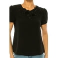 thumbnail image 5 of Women's Short Sleeve Top with Puff Sleeves Lace Accent Round Neck, 5 of 5