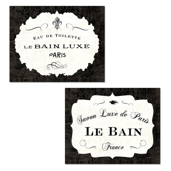 Elegant Black and White-Cream Paris France "Le Bain" Prints by Sue Schlabach; Two 14x11in Paper Poster Prints