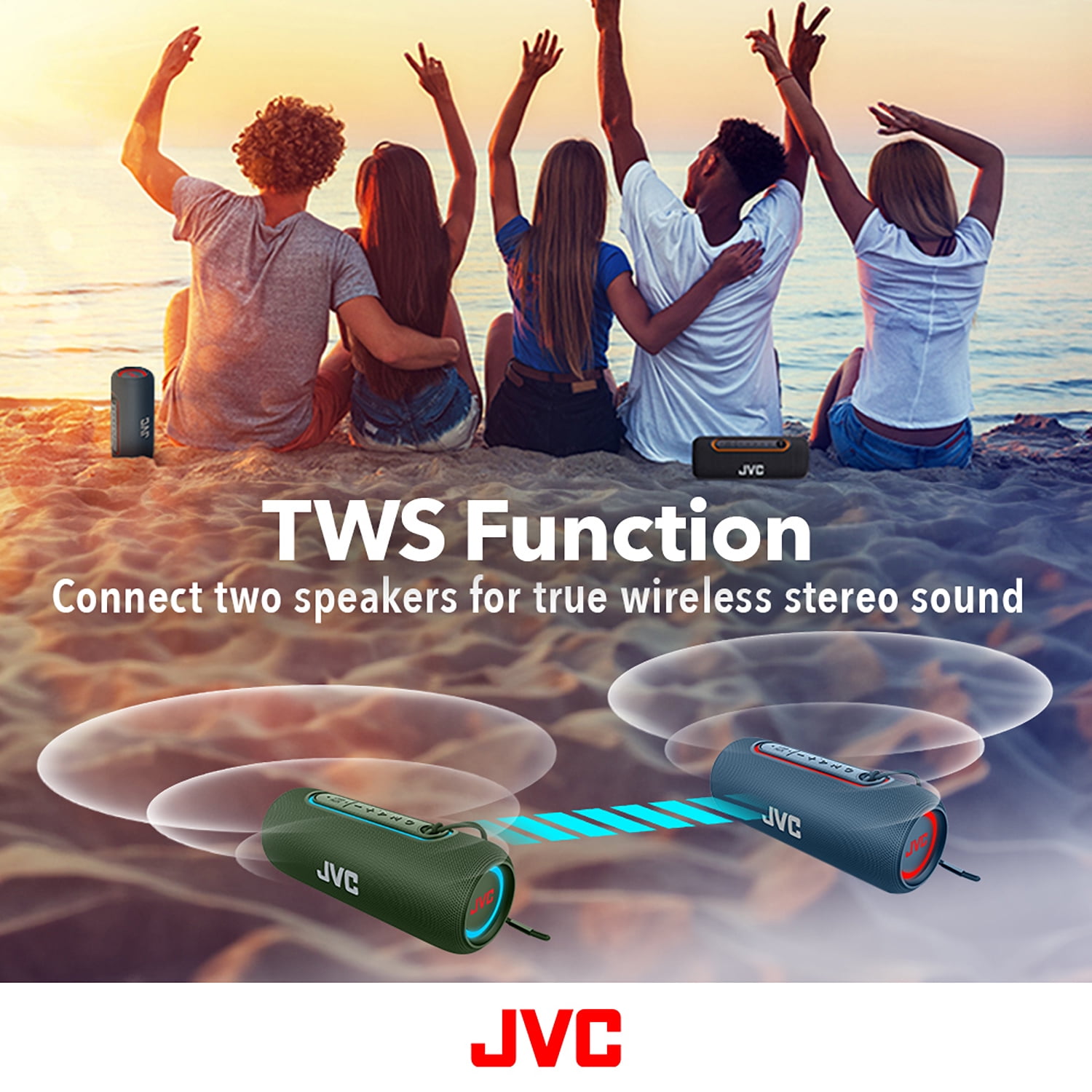 JVC Illuminated Portable Wireless Speaker with 20W max outputs, Dynamic Sound, Bluetooth 5.0, TWS Capability, USB-C, IPX5, AUX in, up to 5-Hour Battery Life - SPPA5BTB (Black)