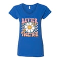 thumbnail image 2 of Wild Bobby Retro Better Together Daisy Smiley Face Checkered Background Vintage Women Standard V-Neck Tee, Royal, Medium, 2 of 6