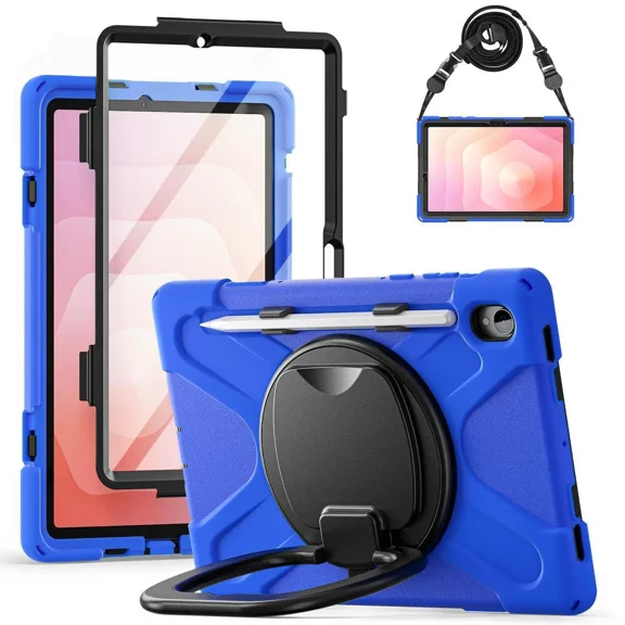 Case for Samsung Galaxy Tab S11 11 inch 2025 SM-X730/X736B/X736E/X736U Shockporoof Cover with Built-in Screen Protector, Pencil Holder, Rotating Hand Strap, Stand, Shoulder Strap