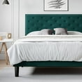thumbnail image 2 of Allewie Queen Size Bed Frame, Velvet Upholstered Platform Bed with Adjustable Diamond Button Tufted & Nailhead Trim Headboard, Teal Blue, 2 of 7