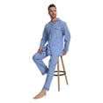thumbnail image 3 of Apparonia Conjunto de Pijamas para Hombre de Algodón con Cuello con Muesca Pijamas para Hombre de Manga Larga Ropa de Dormir para Hombre con Bolsillos y Frente Fly Rayas Azules y Blancas 3XL, 3 of 7