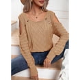 thumbnail image 4 of SWSMCLT Women's Long Sleeve Pullover Sweater Soft Fall Crewneck Knitwear Top Knitted Cold Shoulder Holiday Sexy Casual Khaki Medium, 4 of 5