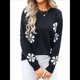 thumbnail image 3 of Suéter de Flores para Mujer, Suéter de Punto de Cuello Redondo Extragrande, Top de Punto Acanalado, Conjuntos de Invierno, Tops Tipo Jersey. Negro L, 3 of 10