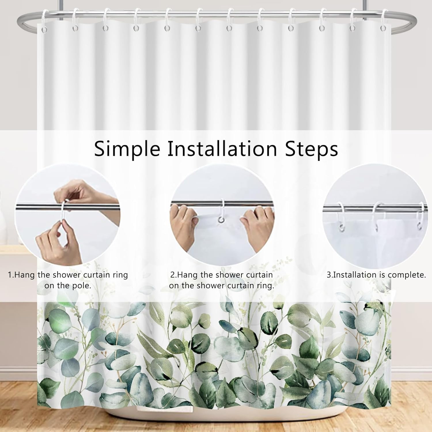 72x72 Inches Green Leaves Shower Curtain Watercolor Eucalyptus Sage Botanical Plants Flower Nature Scenery Shower Curtains for Bathroom Decor Waterproof Polyester Fabric with Hooks