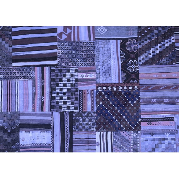 Ahgly Company Indoor Rectangle Patchwork Blue Transitional Area Rugs, 7' x 9'