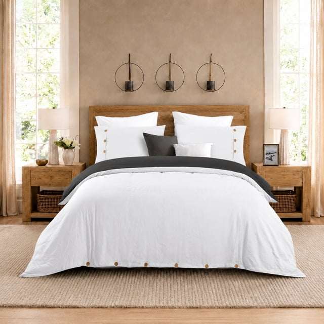 Swift Home Reversible Ultra Soft Solid Duvet Cover Set with Decorative Button Closure, King, White