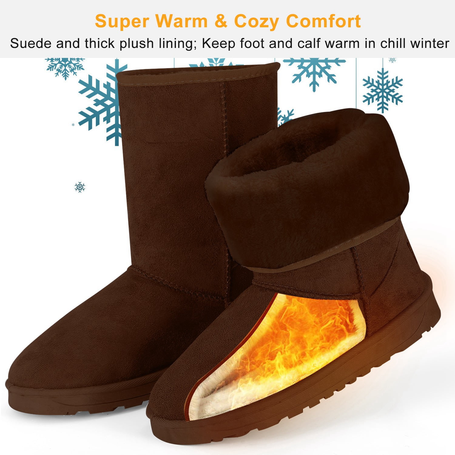 Gpct Women Ladies Snow Boots Waterproof Faux Suede Mid Calf Boots Fur Warm Lining Shoes Other 7