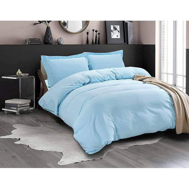 Mocassi 3-Piece Duvet Cover Set, 1800 Thread Count, Button Closure, Solid Color - Cooling, Breathable Material- Wrinkle, Fade, Stain Resistant, King/California King, Aqua Blue