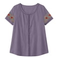 thumbnail image 6 of Ashirexll Summer Tops for Women Casual Linen Blouse Short Sleeve Floral Embroidery Lace Detail Summer Top for Daily, 6 of 7