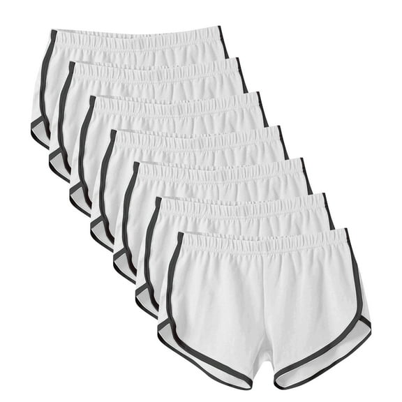Women's Athletic Shorts 5 Packs Workout Elastic Waist Running Gym Shorts for Yoga Loose Fit Fitness Shorts (Free Size, White)