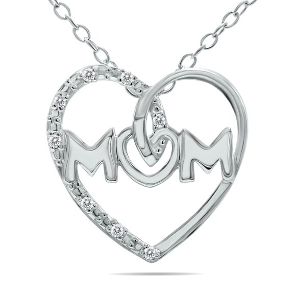 SZUL Women's Diamond Accent Mom Heart Necklace in .925 Sterling Silver