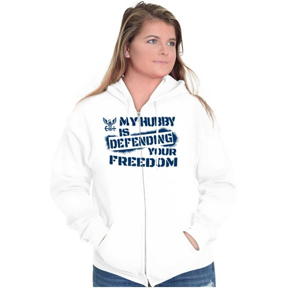 Us Navy Logo Hubby Defending Freedom Women Plus Size Zipper Hoodie Brisco Brands 2X