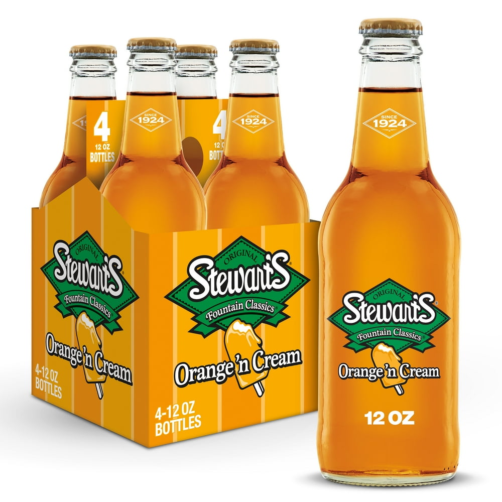 Stewart's Orange 'n Cream Made with Sugar, 12 fl oz glass bottles, 4 pack