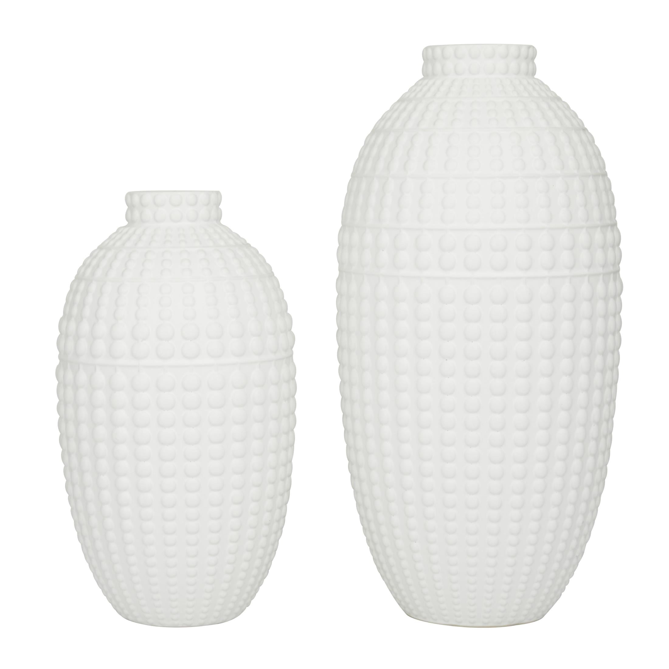 CosmoLiving by Cosmopolitan 16", 12"H White Ceramic Vase, Set of 2