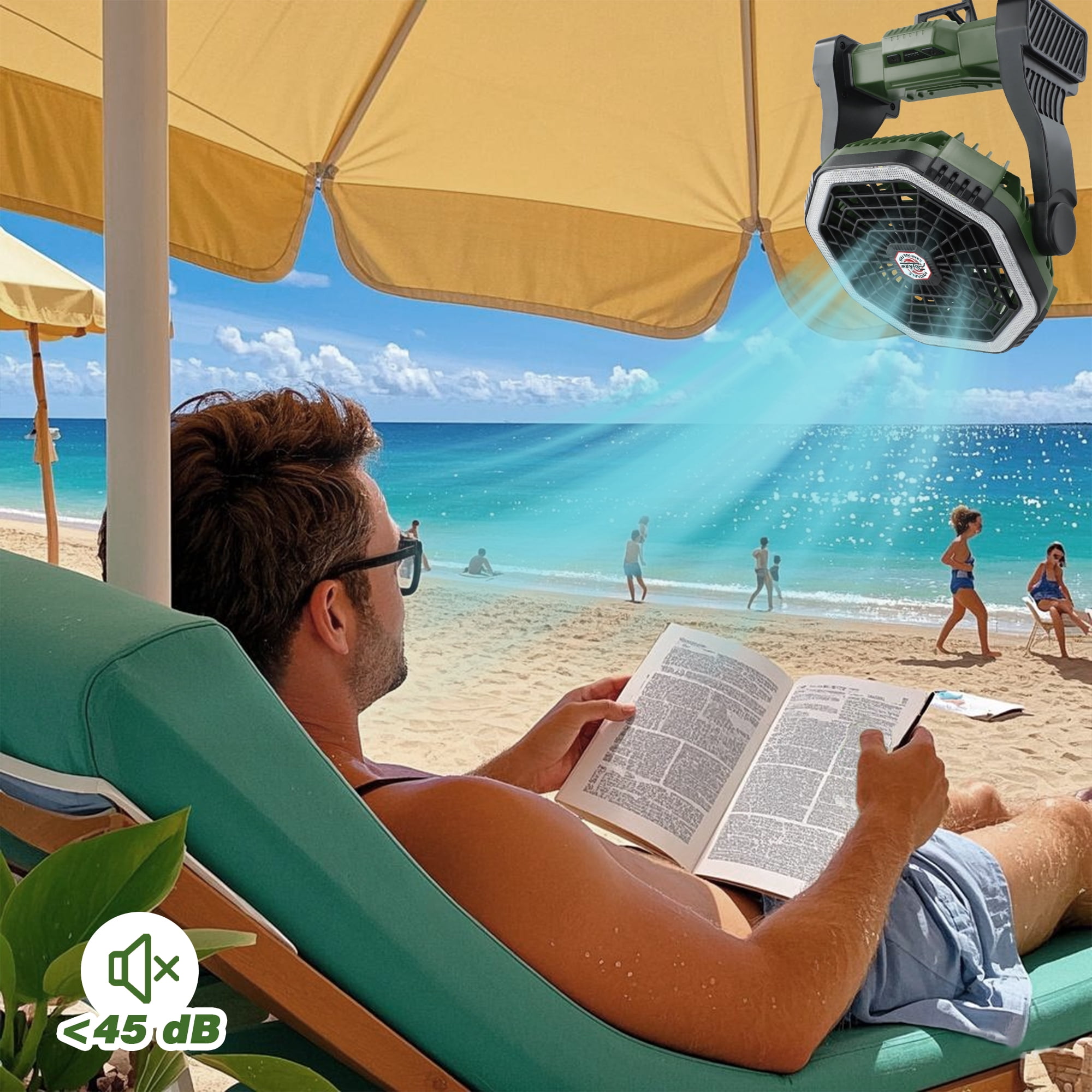 Roykaw 10400mAH Rechargeable Camping Fan with Ultra-bright LED Light, 4-Speed Wind & 3-Level Light