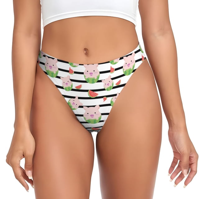 Fotbe Pig And Watermelon Tanga Sin Costuras para Mujer con Estampado – Panties Invisibles, Transpirables y Cómodos para Uso Diario-XX-Large