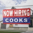 thumbnail image 2 of Now Hiring Cooks 13 oz Heavy Duty Vinyl Banner Cook Jobs Available Line Cook Help Wanted Sign for Business Advertising Indoor/Outdoor Single-Sided with Metal Grommets (2x5 ft, Re & Wh & Bl), 2 of 6