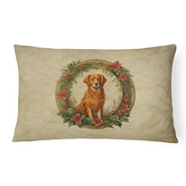 Carolines Treasures DAC2400PW1216 16 x 12 in. Unisex Nova Scotia Duck Tolling Retriever Christmas Flowers Polyester Fabric Throw Pillow