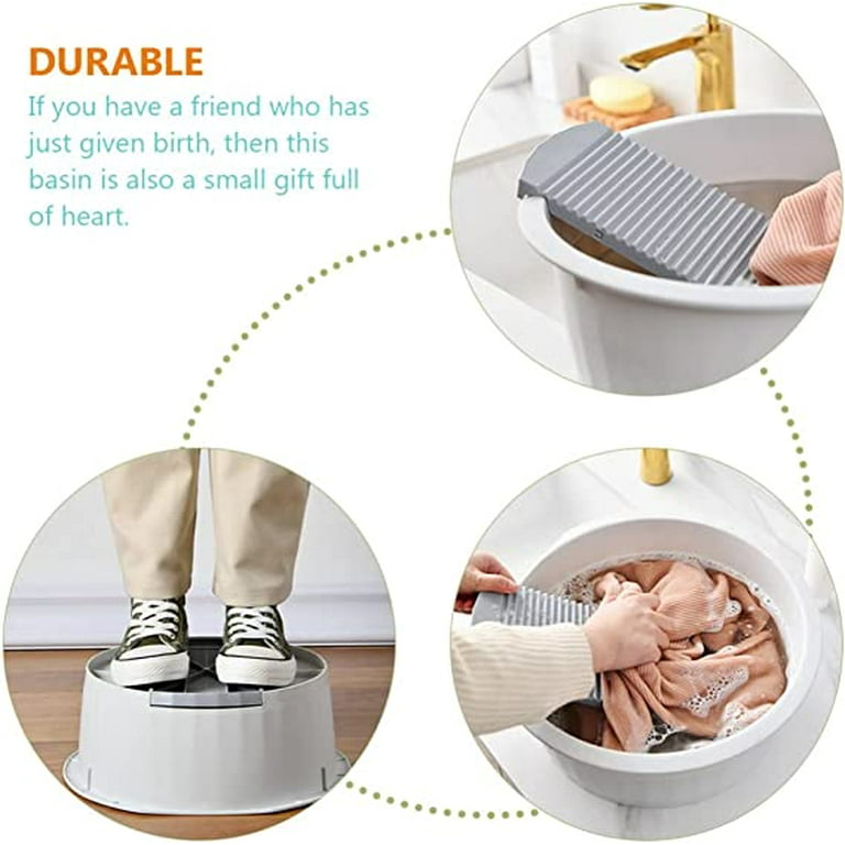 1pc Household Plastic Basin With Washboard And Handle For Hand Washing  Clothes/baby Bathing, Single Color, Cute Style