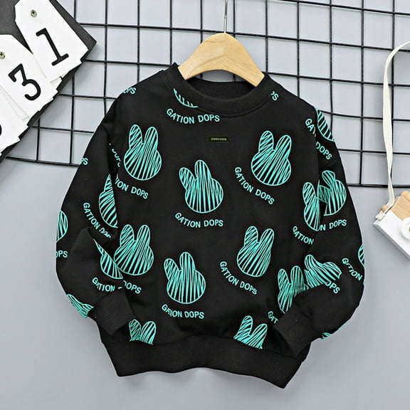 "Aayomet Hoodies For BoysKids Children Toddler Baby Boys Girls Long Sleeve Letter Cute Cartoon Rabbit Print Pullover 2ne1 Hoodie,Black 3-4 Years"