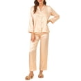 thumbnail image 5 of INSPIRE CHIC Women's Satin Lounge Set Long Sleeve Button Down Shirts with Pants Silky Pajamas L Light Champagne, 5 of 7