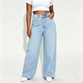 thumbnail image 2 of Straight Leg Jeans for Women High Waist Stretch Denim Pants Casual Loose Wide Leg Pants with Pockets, 2 of 5