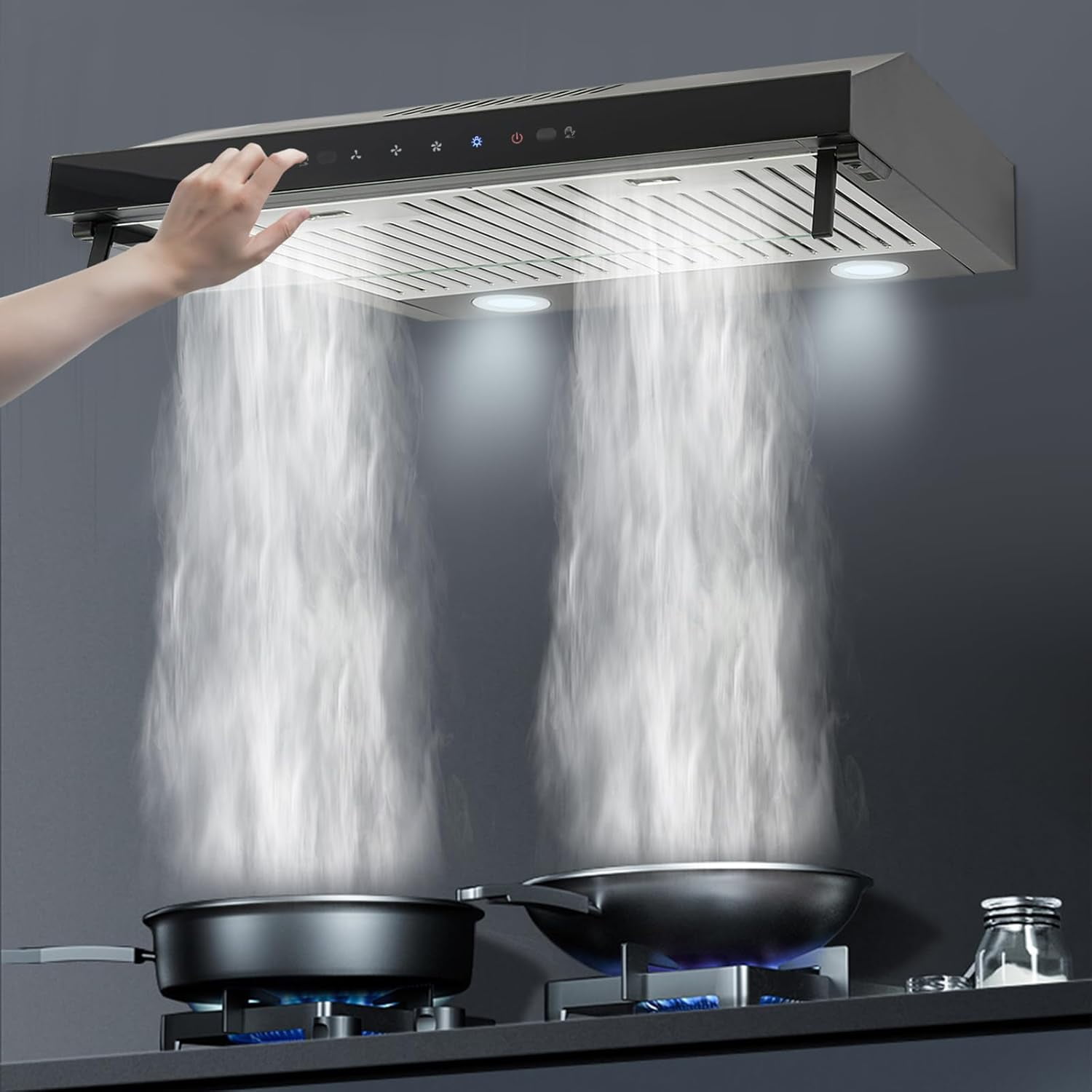 Miumaeov Under Cabinet Range Hood 24In Black Ducted/Ductless Range Hoods Kitchen Stove Vent Hood for Kitchen,3-speed Fan,Touch Control/Gesture Sensing (900CFM)