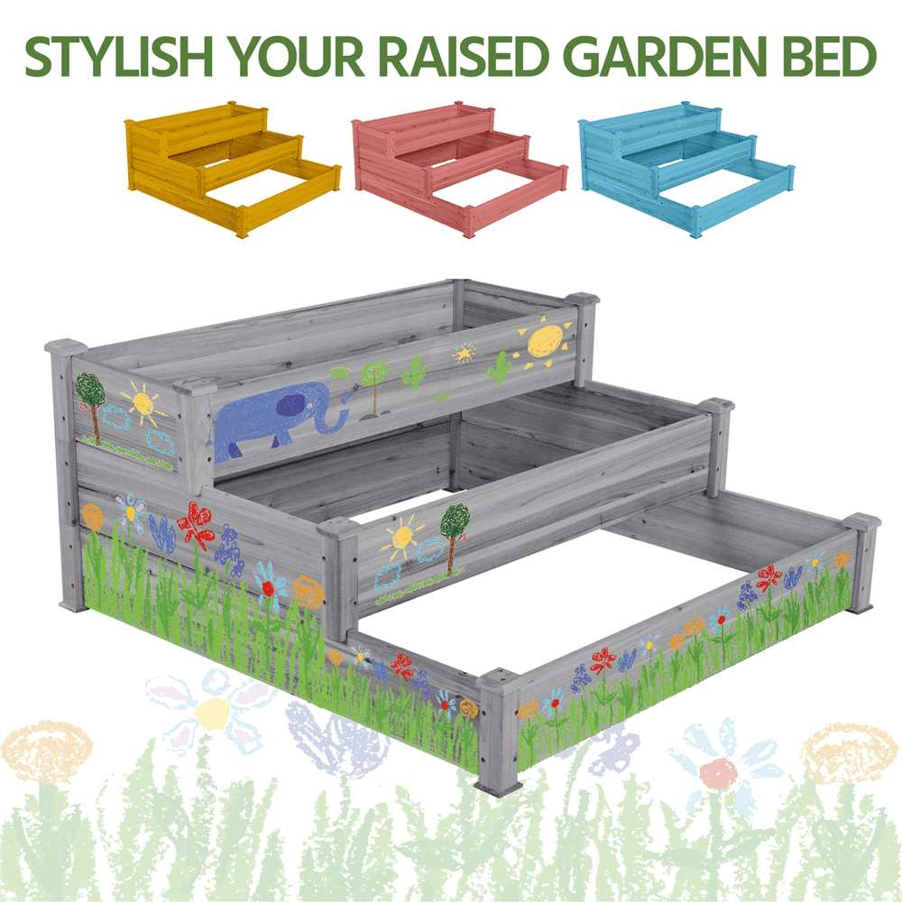 Yaheetech 3 Tier Elevated Raised Garden Bed Planter Box, Gray