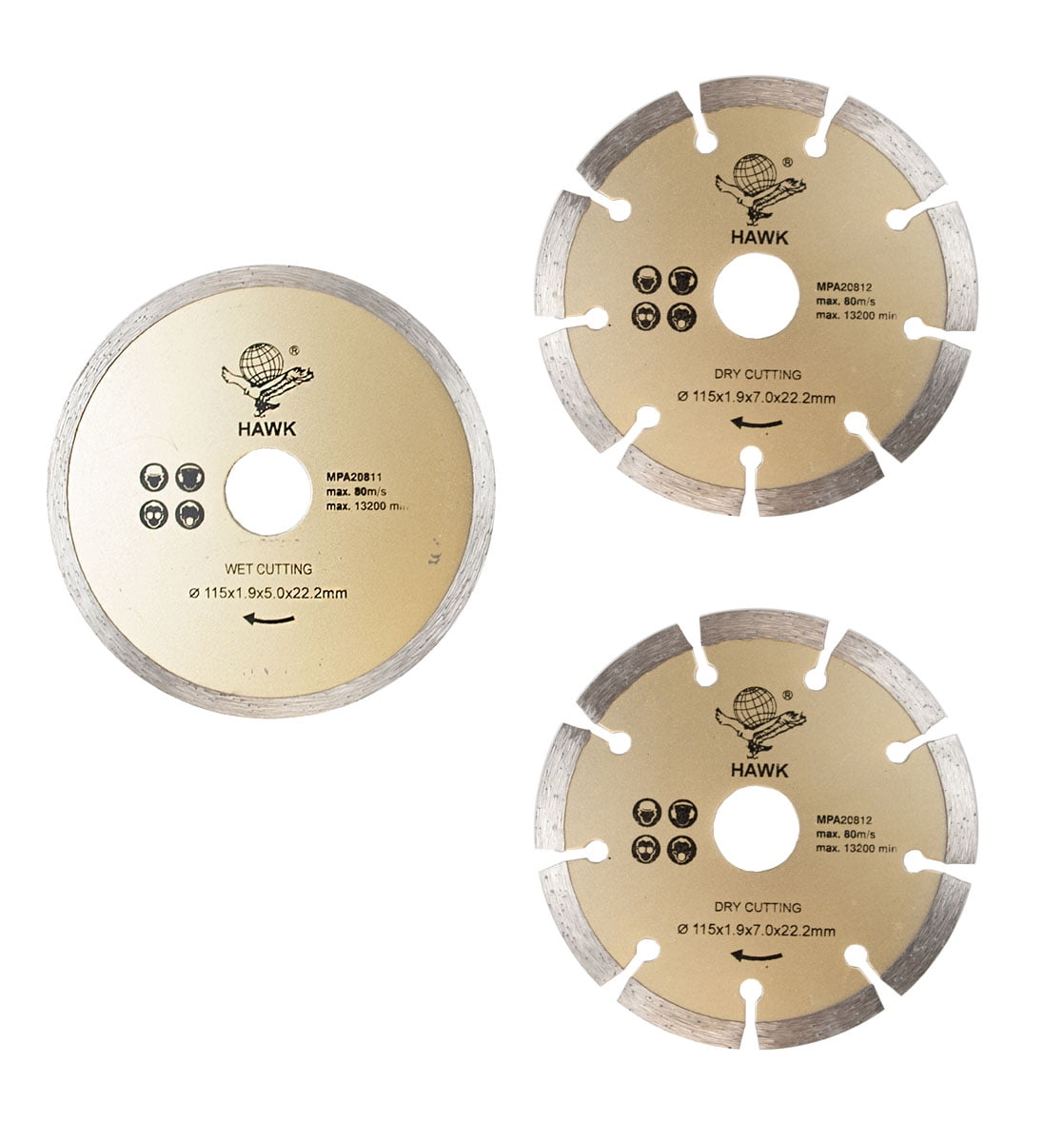 DYNAMIC 3 Piece Diamond Cutting Disc Set Tile & Concrete 2 Dry