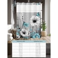 thumbnail image 5 of No Hook Cloth Fabric Shower Curtain with Snap in Liner, Teal White Daisy Waterproof Shower Curtains Set with See Through Top Window, Elegant Floral Grey Abstract Aesthetic Bath Curtains 72"x72", 5 of 9