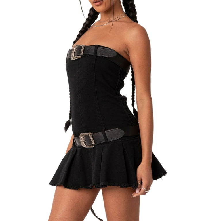 Women's Tube Top Dress Strapless Sleeveless Solid Color